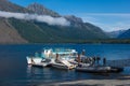 LAKE MCDONALD, MONTANA/USA - SEPTEMBER 21 :Boats moored to a jet Royalty Free Stock Photo