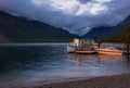 LAKE MCDONALD, MONTANA/USA - SEPTEMBER 22 : Sunlit boats at Lake Royalty Free Stock Photo