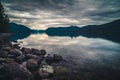 Lake McDonald on overcast day. Royalty Free Stock Photo