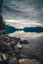 Lake McDonald on overcast day. [Portrait] Royalty Free Stock Photo