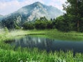 Lake and meadow in the mountains