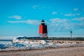 A look at Lake Michigan and the South Pier Lighthouse in Charlevoix Michigan