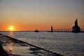 Lake Michigan lighthouse sunset Royalty Free Stock Photo