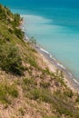Lake Michigan Shoreline On Sunny Day From High Bluff