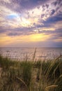 Lake Michigan sunset with dune grass. Royalty Free Stock Photo