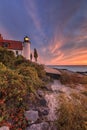 Sunset at Point Betsie Lighthouse near Frankfort Michigan, USA Royalty Free Stock Photo