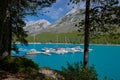 Lake minnewanka marina, banff national park Royalty Free Stock Photo