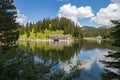 View of Lake Misurina near Auronzo di Cadore, Veneto, Italy on August 9, 2020.