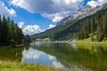 View of Lake Misurina near Auronzo di Cadore, Veneto, Italy on August 9, 2020.