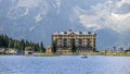 View of Lake Misurina near Auronzo di Cadore, Veneto, Italy on August 9, 2020. Royalty Free Stock Photo