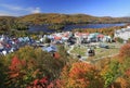Lake and Mont Tremblant resort in autumn with cable car on the foreground, Canada Royalty Free Stock Photo