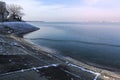 Lake Morii shore on winter day in Bucharest , Romania