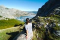 Lake with morning clouds from above Royalty Free Stock Photo