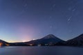 Lake Motosu and mt.Fuji at night time