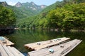 Lake, Mountain and Bamboo raft