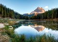 Lake mountain landcape with Alps peak reflection, Lago Antorno,