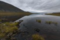 Lake and mountain landscape tranquil scene with overcast, Sweden