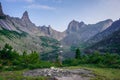 Lake of Mountain Spirits and a beautiful mountain range in the Ergaki Natural Park Royalty Free Stock Photo