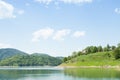 Lake with mountains blue skay