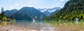 Lake with mountains and boats Royalty Free Stock Photo