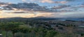 Lake, mountains, and farms