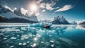 lake in the mountains highly intricately detailed photograph of Boat sailing near Perito Moreno glacier beautiful landscape Royalty Free Stock Photo