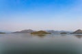 Lake and mountains landscape on rainless day Royalty Free Stock Photo
