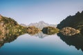 Lake in mountains mirror water reflection landscape morning view travel wilderness nature