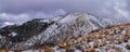 Lake Mountains Peak winter snow mountain hiking trail views via Israel Canyon towards Radio Towers, Utah Lake, Wasatch Front Rocky Royalty Free Stock Photo