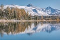 Lake mountains snow forest reflection autumn Royalty Free Stock Photo