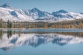 Lake mountains snow forest reflection autumn Royalty Free Stock Photo