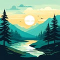 lake in mountains at sunrise. mountain lake, river and forest. Royalty Free Stock Photo