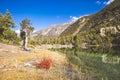 Lake Mricho Tal with emerald water near Pisang. Himalaya mountains, Nepal