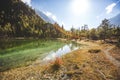 Lake Mricho Tal near Pisang. Himalaya mountains in Nepal, Annapurna circuit trek