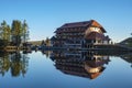 The lake Mummelsee and the mountain hotel in Seebach Royalty Free Stock Photo