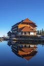 The lake Mummelsee and the mountain hotel in Seebach Royalty Free Stock Photo