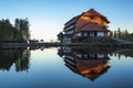 The lake Mummelsee and the mountain hotel in Seebach Royalty Free Stock Photo