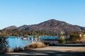 Lake Murray Boat Dock with Cowles Mountain in San Diego Royalty Free Stock Photo
