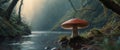 Lake mushroom among forest on canyon spider dew stream above. Royalty Free Stock Photo