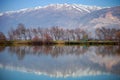 Lake Water Surface Reflection of winter scene and mountain Royalty Free Stock Photo