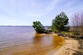 Lake nature water and sandy wild natural beach in Lacanau Gironde Aquitaine Royalty Free Stock Photo