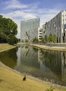 The lake, Nordliche Dussel running alongside glass fronted build