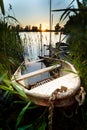 Lake And Old Rowing Fishing Boat At Beautiful Sunrise Royalty Free Stock Photo