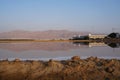 Lake in the ornithological park in early dusk, selective focus