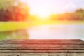 Lake outdoor with Wooden board pier sunset background Royalty Free Stock Photo