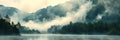 Lake panorama in a foggy morning with glaciers mountain and reflection Royalty Free Stock Photo