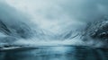 Lake panorama in a foggy morning with glaciers mountain and reflection Royalty Free Stock Photo