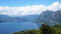 Lake panorama from `Monte Isola`. Italian landscape. Island on lake. View from the island Monte Isola on Lake Iseo, Italy