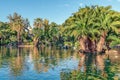 Lake in Parc de la Ciutadella in Barcelona on an autumn sunny day, Spain