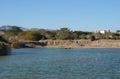 Lake in the park, cormorants resting near the water Royalty Free Stock Photo